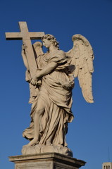 Angel with  Cross Statue on Ponte Sant'Angelo in Rome, Italy