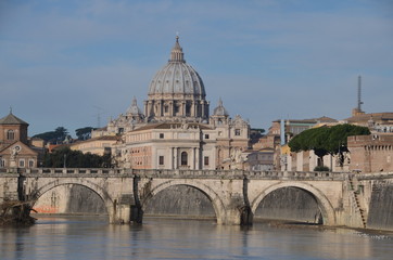 Fototapeta na wymiar Saint Peter's Basilica, view from river Tiber, Rome