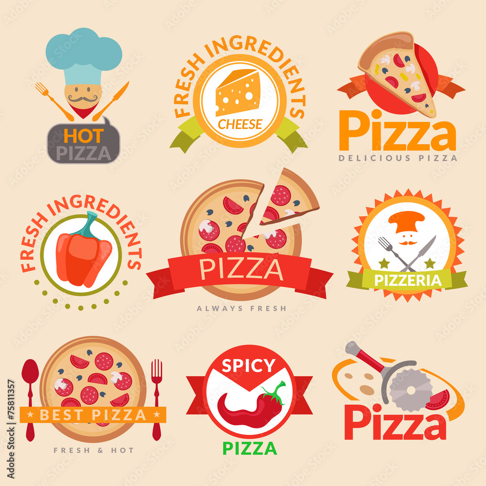 Wall mural Pizzeria labels set