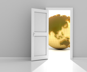 Door to the financial world, 3d render
