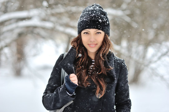 Beautiful woman in winter
