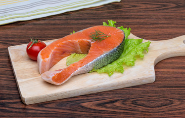 Raw salmon steak