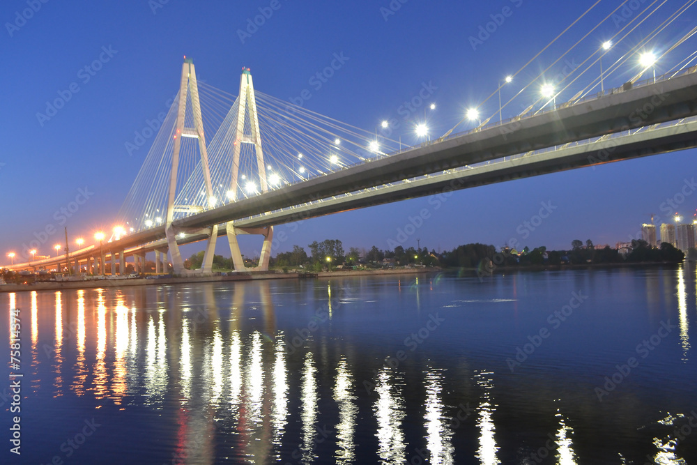 Wall mural Cable-stayed bridge at night