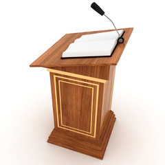 Wooden Rostrum Stand with Microphone on  white