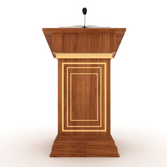 Wooden Rostrum Stand with Microphone on white