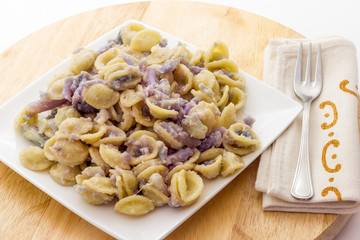 Orecchiette pasta with purple cauliflower