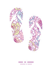 Vector colorful line art flowers flip flops silhouettes pattern