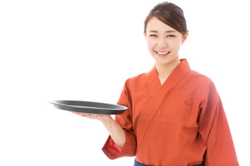 asian businesswoman on white background