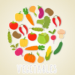 Fototapeta premium Vector color vegetables. Healthy lifestyle illustration. Circle