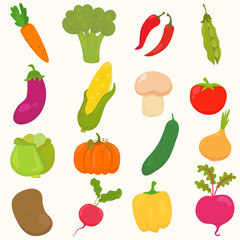 Set of hand drawn, cartoon vegetables.