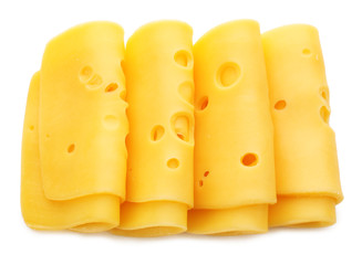 Sliced cheese isolated on white background