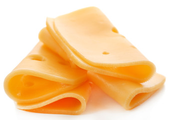 Sliced cheese isolated on white background
