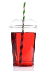 Pomegranate juice in fast food closed cup with tube isolated
