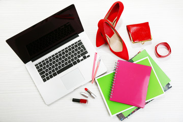 Fashion blogger concept. Still life of fashion creative space