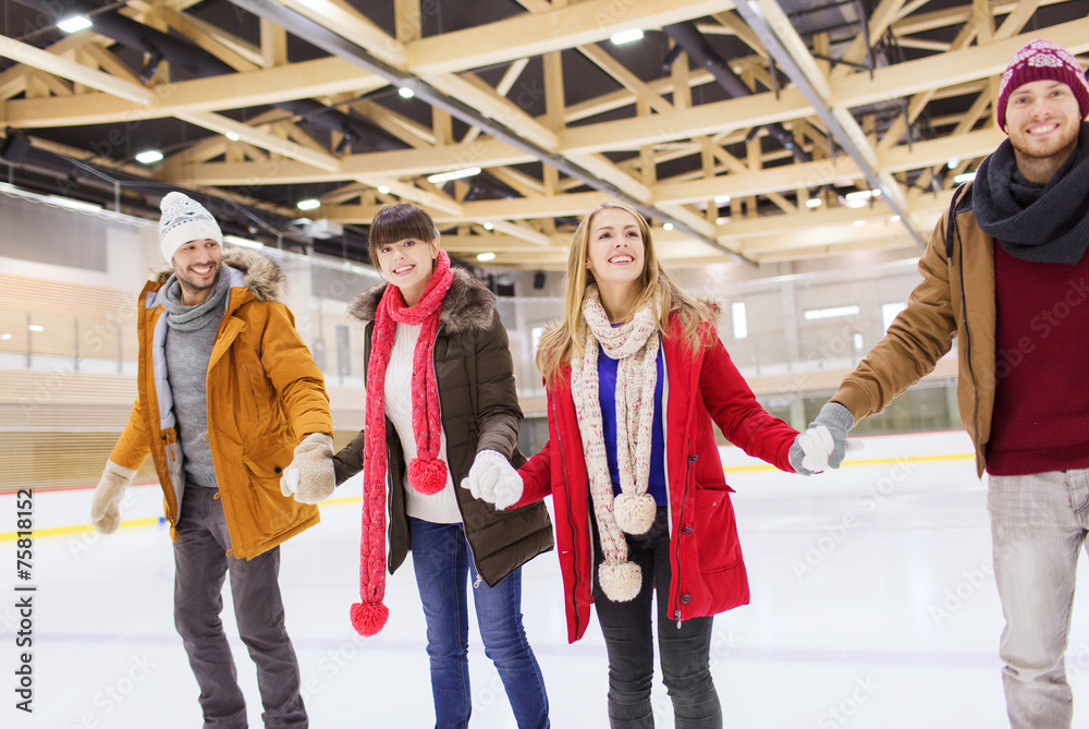 Wall mural happy friends on skating rink