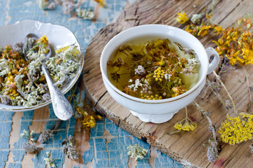 Herbal tea on a wooden table