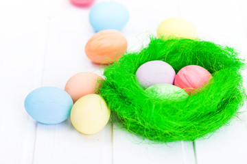 Easter eggs in green nest