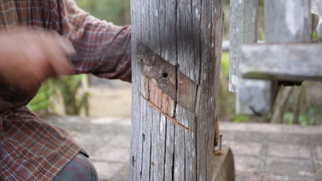 Closeup of Carpenter use equipment to repare the furniture