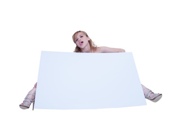 Young woman posing with a placard