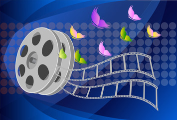 illustration of rolling film reel on abstract background