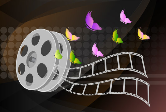 illustration of rolling film reel on abstract background