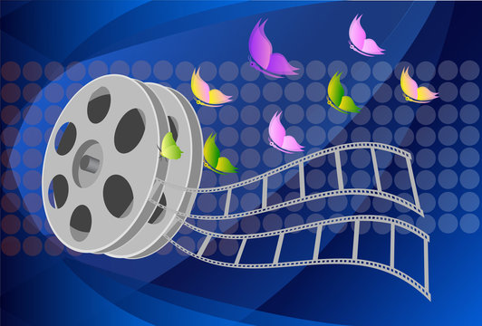 illustration of rolling film reel on abstract background