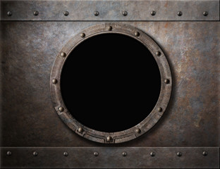 submarine armoured porthole or window metal background