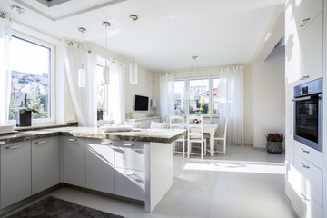 Kitchen connected with eating area
