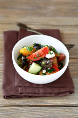 Greek salad with vegetables and cottage cheese