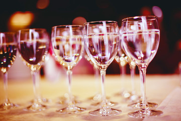 High glasses with water or wine