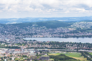 Panorama view of Zurich city and lake on  Uetliberg