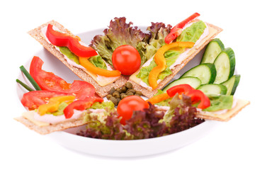 Crackers with fresh vegetables and cheese