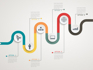 Road infographic timeline with icons, stepwise structure