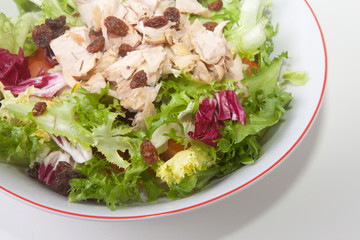 Chicken salad with tomatoes and raisin