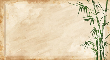 bamboo painted on textural grunge  horizontal background.