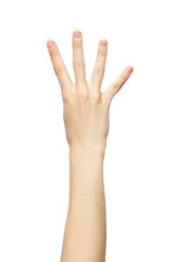 Obraz premium four fingers hand gesture isolated on white background