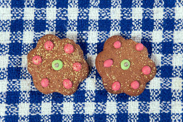 Homemade gingerbread on tablecloth