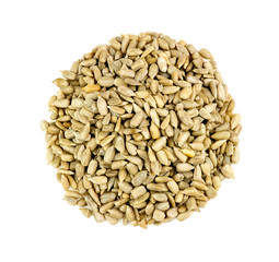 Aerial of sunflower seeds isolated on white