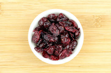 Dehydrated dried cranberries in bowl