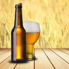 Bottle and Glass of Cold Beer