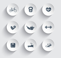 fitness, health, gym trendy icons with shadow, vector