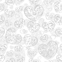 Seamless pattern of hearts, gray on white