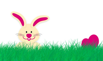 Osterwiese mit Hase und Eiern