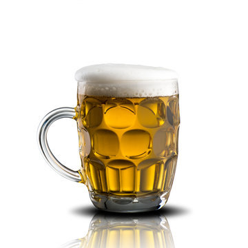 Glass of Cold Beer on White Background