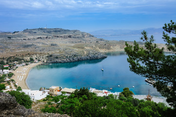 St. Paul bay blue lagoon in Lindos. Greece