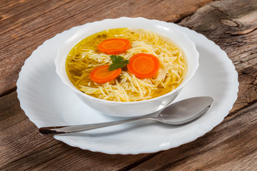 Broth - chicken soup with noodles.