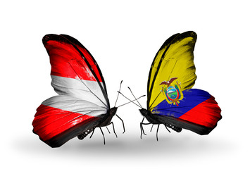 Two butterflies with flags Austria and Ecuador