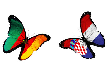 Concept - two butterflies with Cameroon and Croatian flags