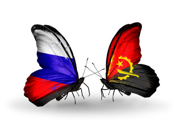 Two butterflies with flags Russia and Angola