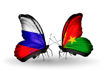 Two butterflies with flags Russia and Burkina Faso